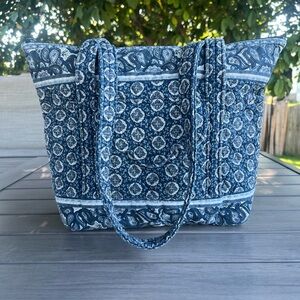 Vintage VERA BRADLEY Indigo 1997 Scalloped Zipper Tote Velcro USA Blue